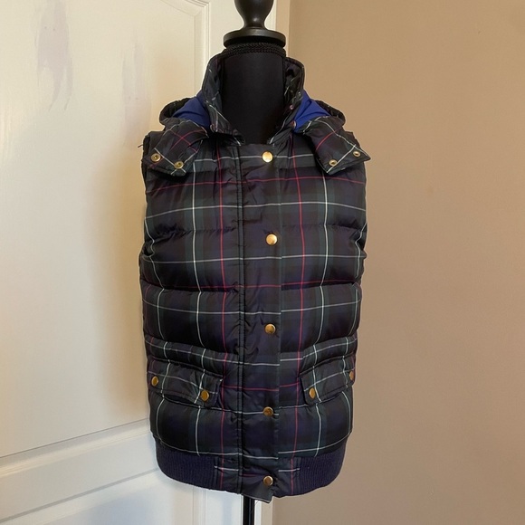 J. Crew Puffer Vest Women's Size S Quilted Stewart Tartan Plaid Pockets Full Zip - Picture 3 of 11